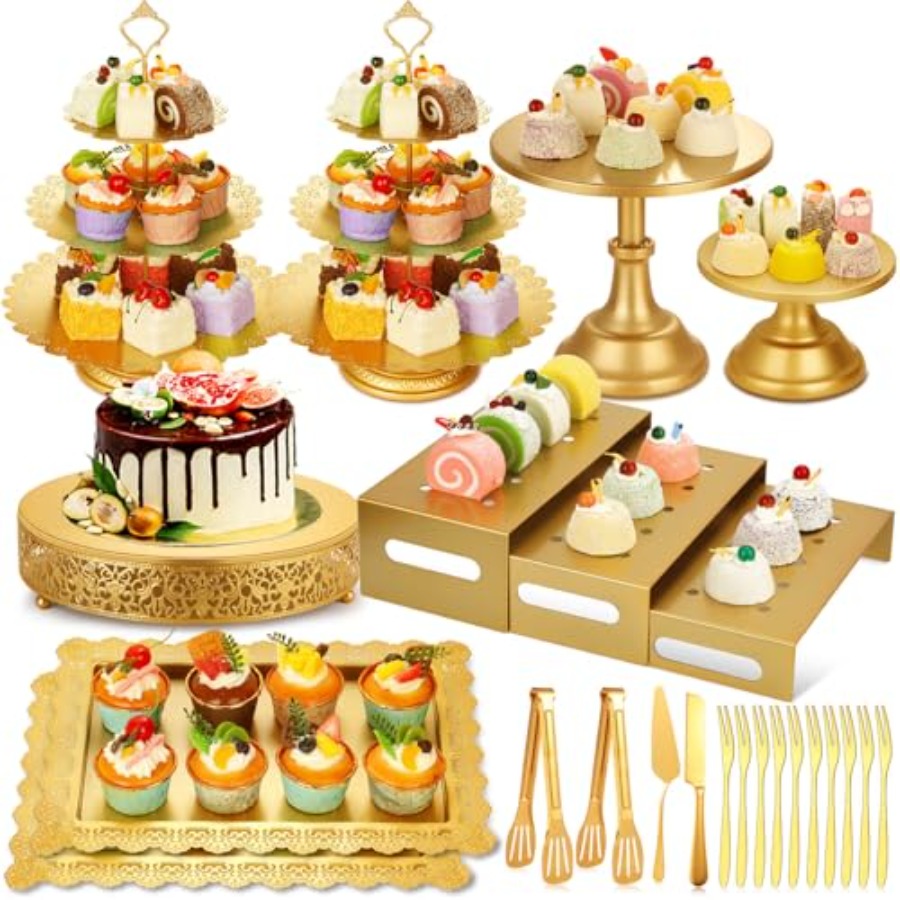 Metal Gold Dessert Table Displ - Display Risers Set ulasan dan harga
