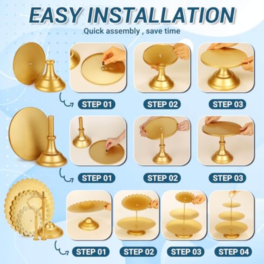 Metal Gold Dessert Table Displ - Display Risers Set ulasan dan harga